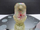 FENTON GLASS 1997 SNOWFLAKE&POINSETTIA ON AUTUMN  IRIDESCENT FAIRY LAMP