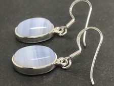 Image of Blue lace agate drop earrings solid Sterling silver oval 14 x 10mm. Gift Box. #2