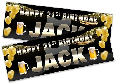 2 Personalised birthday banner Photo Beer Balloon Adult Fun Party Poster Supply 
