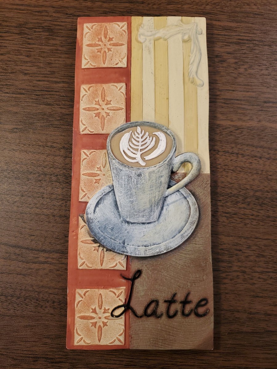Latte Raised 3D Coffee Kitchen Hanging Wall Art With Hanger 8"