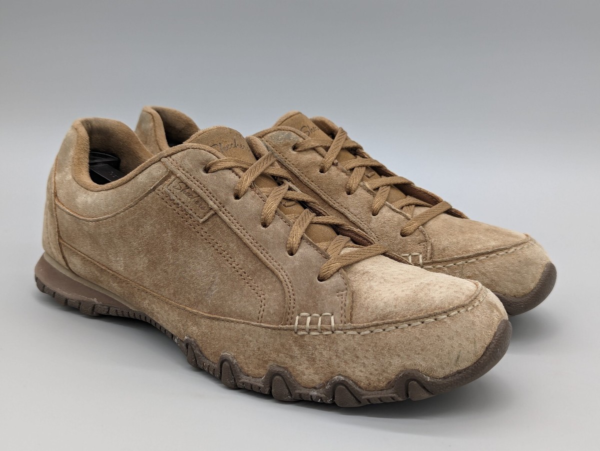 Skechers Women's Bikers Curbed Brown Leather Shoes Memory