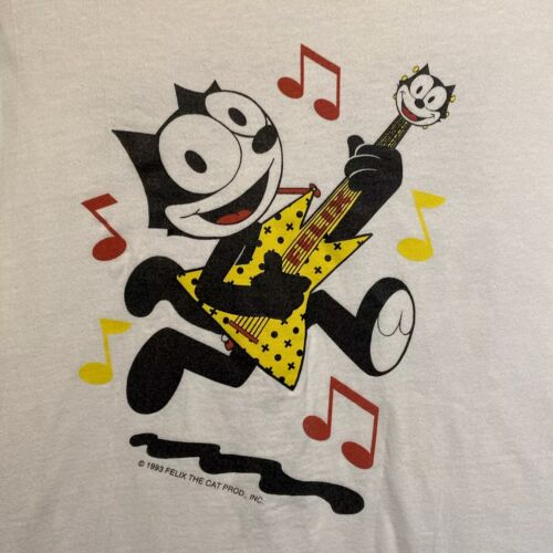 T-shirt rara chitarra vintage anni '90 Felix The Cat World Tour L punto singolo - Foto 2 di 9