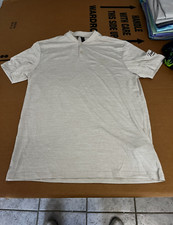 NWT MEN'S ADIDAS TEXTURE STRIPE POLO, SIZE: L, COLOR: CLEAR BROWN/WHITE M30 