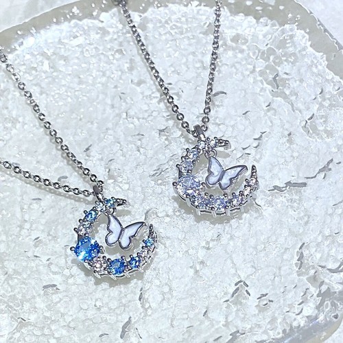 Collier Pendentif Lune Et Étoile En Zircon Bleu - Bijoux Des Lys, Neuf Avec étiquettes