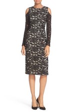 NWT $395 alice + olivia Laila Cold Shoulder Lace Body-Con Dress in Black!