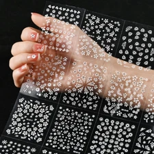 10Sheets Nail Art Sticker Decal Pure White Daisy Flower Lace Slider Manicure NH9