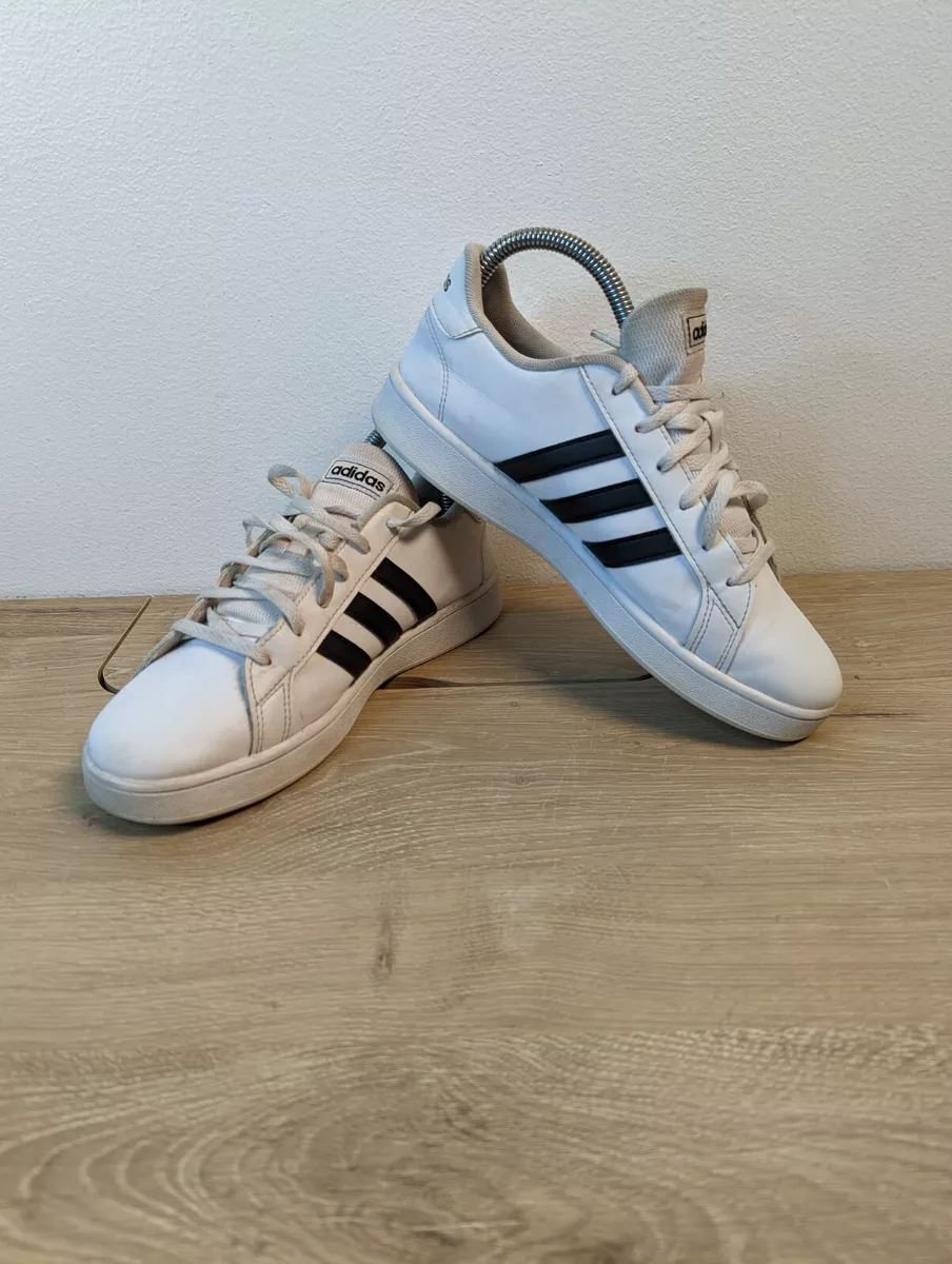 ADIDAS GRAND COURT Shoes Sneakers Size 5.5 Teen Big Kids White Black  3-Stripe