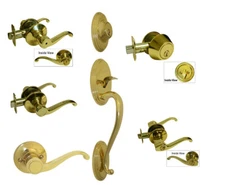 Polished Brass door knobs Locks lever entrance privacy passage dummy deadbolt 