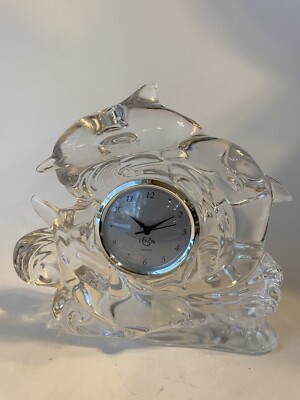 LENOX FULL LEAD CRYSTAL DOLPHIN Clock Coastal Nautical Beachy 094394