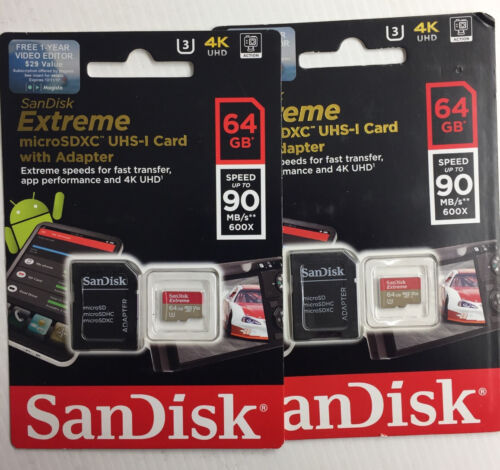 64GB SanDisk Extriem Micro SD Speicherkarte U3 V30 4K UHD Geschwindigkeit bis zu 90MB/s NEU - Bild 1 von 3