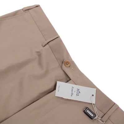 Zanella PN12 NWT Flat Front Dress Pants Size 44 US Solid Beige Wool Blend