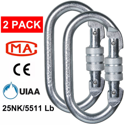 2 Pack Heavy Duty O-Rings Carabiner Auto Locking Clip Hook Climbing Rock Rescue