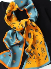 100% Mulberry Silk Scarf 150X16CM Women's Long Double sided Printed Scarf NEW