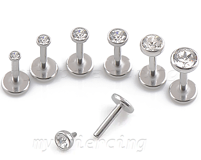 2pcs. 18G 16G Steel Internally Threaded CZ Labret Cartilage Tragus