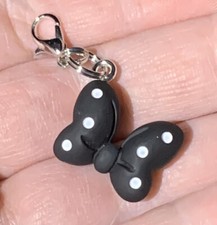 Minnie Mouse Black Bow Charm Zipper Pull Keychain Add On Clip