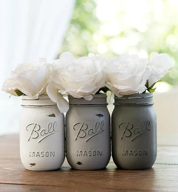 pint Mouth Mason Glass Jars Set of 3 handpainted boho decor distressed look