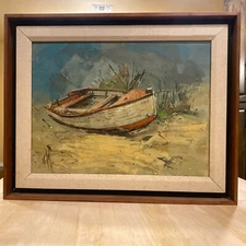 Signed Oil Painting On Board By Edward J. Elhoff Mid-Century Painting Certificat
