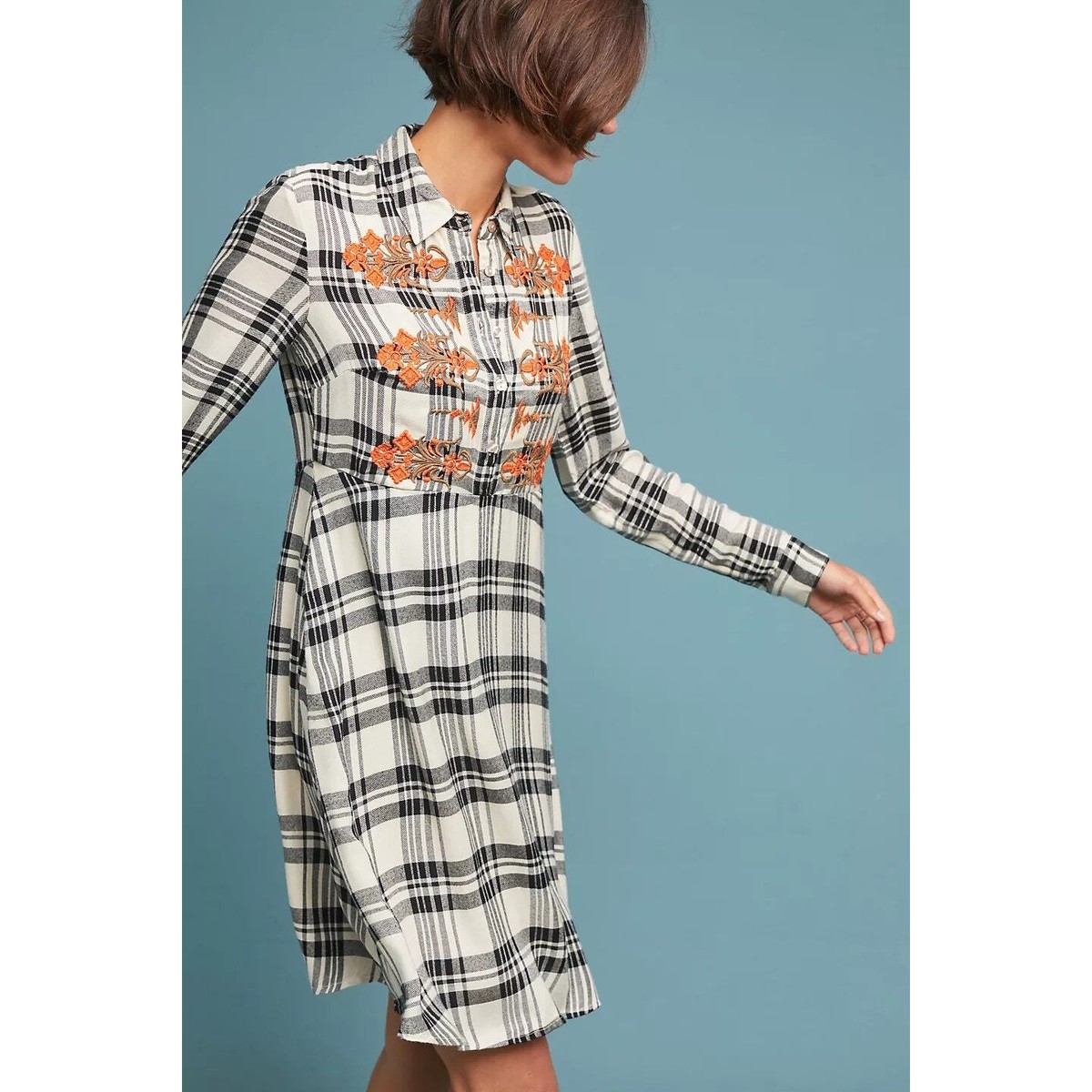 Maeve Anthropologie Plaid Embroidered Shirt Dress