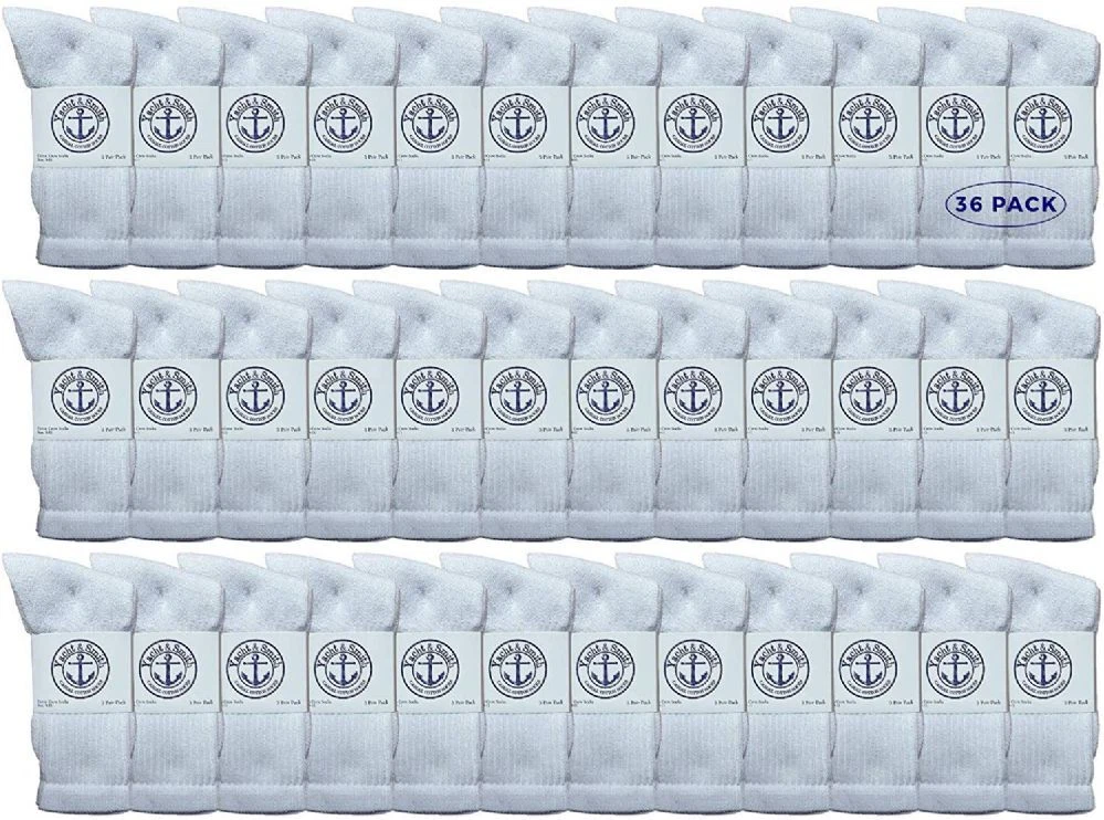 36 PK of Yacht & Smith Wholesale Bulk Women's Crew Socks, Size 9-11 (White)