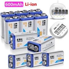EBL 9V Li-ion Batteries, USB Rechargeable 9-Volt  Li-Ion Battery Pack Lot