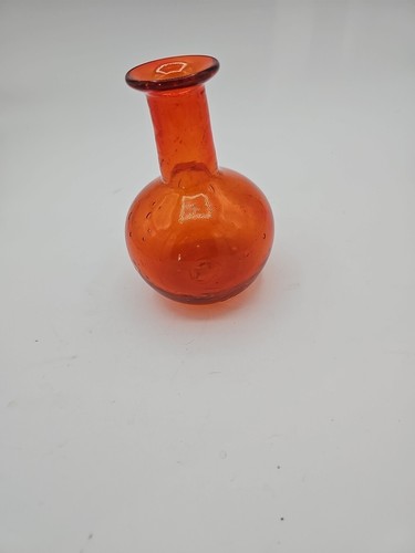 Vintage Persimone/tieforange kleine mundgeblasene bauchige 6" Pulegoso Vase