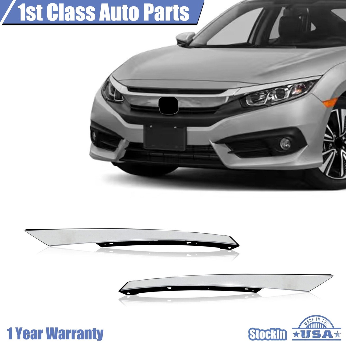 Front Upper Chrome Grille With Trim For Honda Civic 10th Gen 2016-2018 – 1.5L & 2.0L – Mid Valley-1109422
