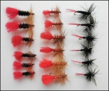 Dry Trout Fishing Flies, 18 Red Tag,Soldier Palmer & Black & Red Gnat,Mixed size