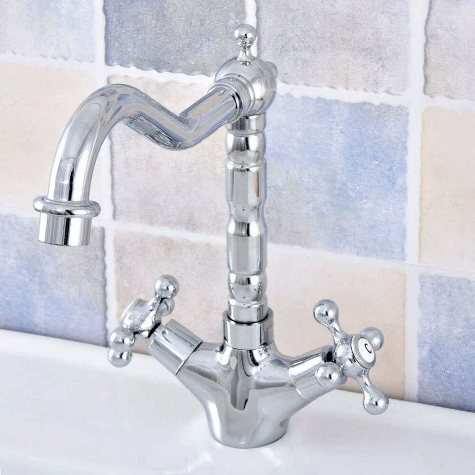 Polished Chrome 2 Cross Handles Kitchen Wet Bar Bathroom Faucet Mixer Tap fsf660 - Image 4 of 4