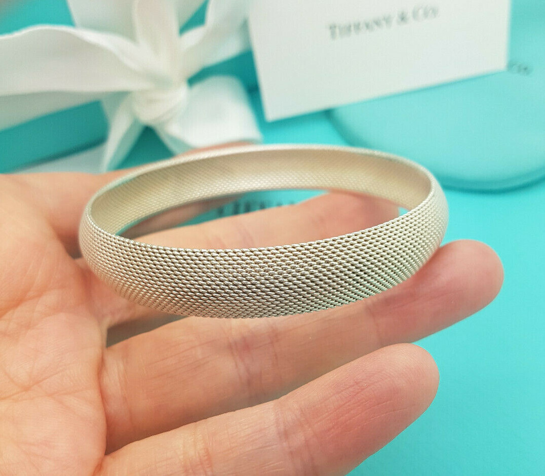 Tiffany RARE Fine Somerset Mesh Medium Bangle in Silver, full UK  Hallmarks