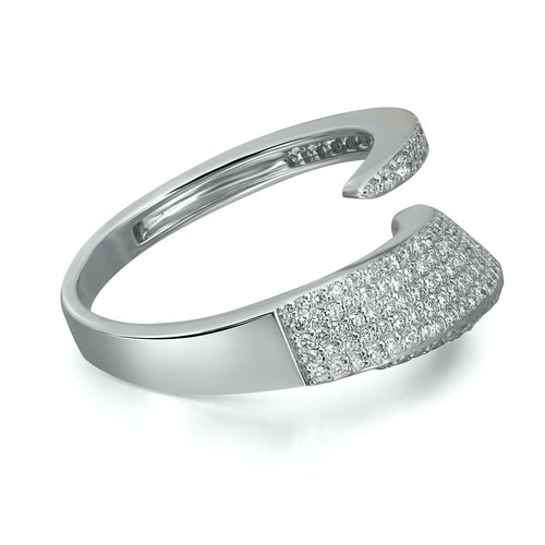 Pave Set Round Cut Diamond Spiral Ring 18K White Gold 0.71Cttw Size 6.5 - Picture 2 of 5