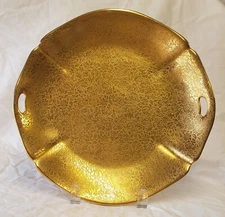 WDCO Wheeling 10" Handled Cake Plate Doves Roses & Daisies Gold 1949-1959