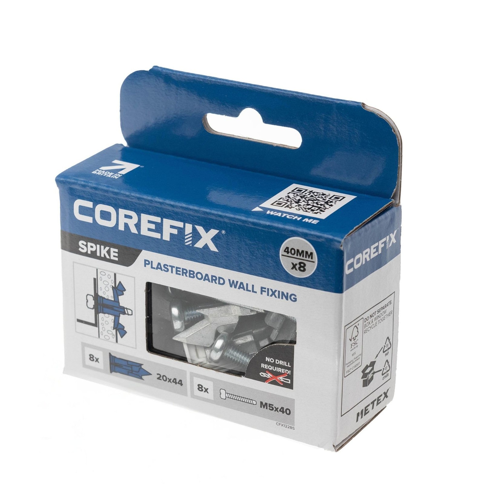 Corefix Spike Heavy Duty Plasterboard Fixings 8 Pack, DIY Kit with M5x40mm
