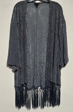 Torrid Boho Duster Velvet Burnout Fringed Kimono Blue Paisley Festival Top 3/4