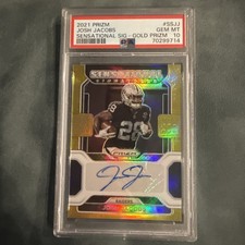 2021 Panini Prizm JOSH JACOBS Sensational Sign Auto 1/10 GOLD Raiders PSA 10