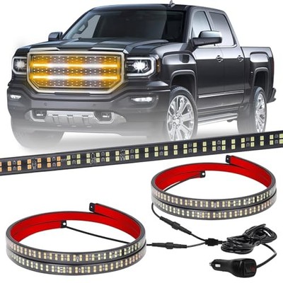 2PCS 30 inch Truck Grill Lights Strip 360 LED Strobe Lights Amber Amber/White