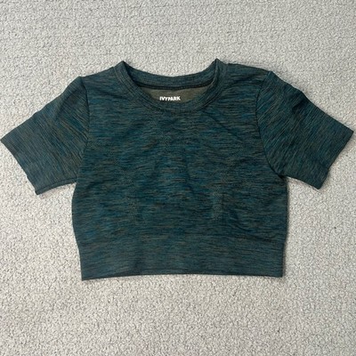 Ivy Park Beyoncé Crop Top Seamless Space Dye S/M Teal Green Athletic Gym
