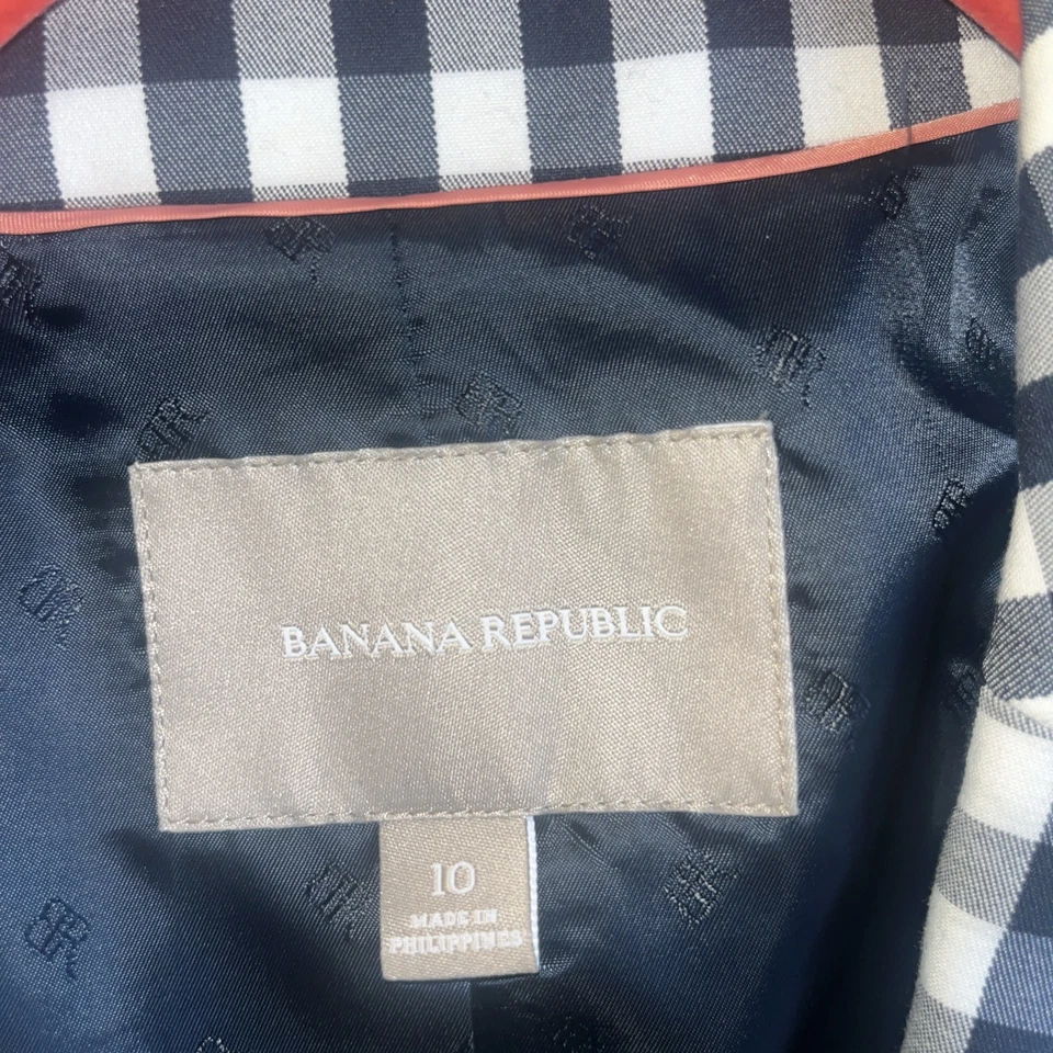 Chaqueta Blazer Banana Republic Gingham Cuadros Mujer Talla 10 Azul Blanco Oficina  Foto 2 de 4