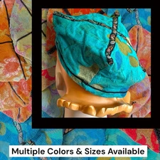 Vintage Renaissance Faire Teal Brocade Size Large No Brim Slouch Hat Handmade