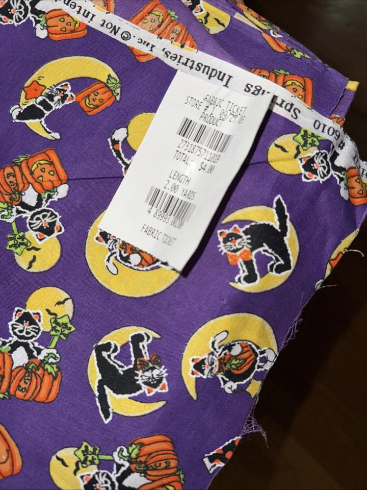 Primaveras Halloween Espíritu Gatos Punkins Luna Acolchado Tela Algodón 2 yardas Foto 2 de 4