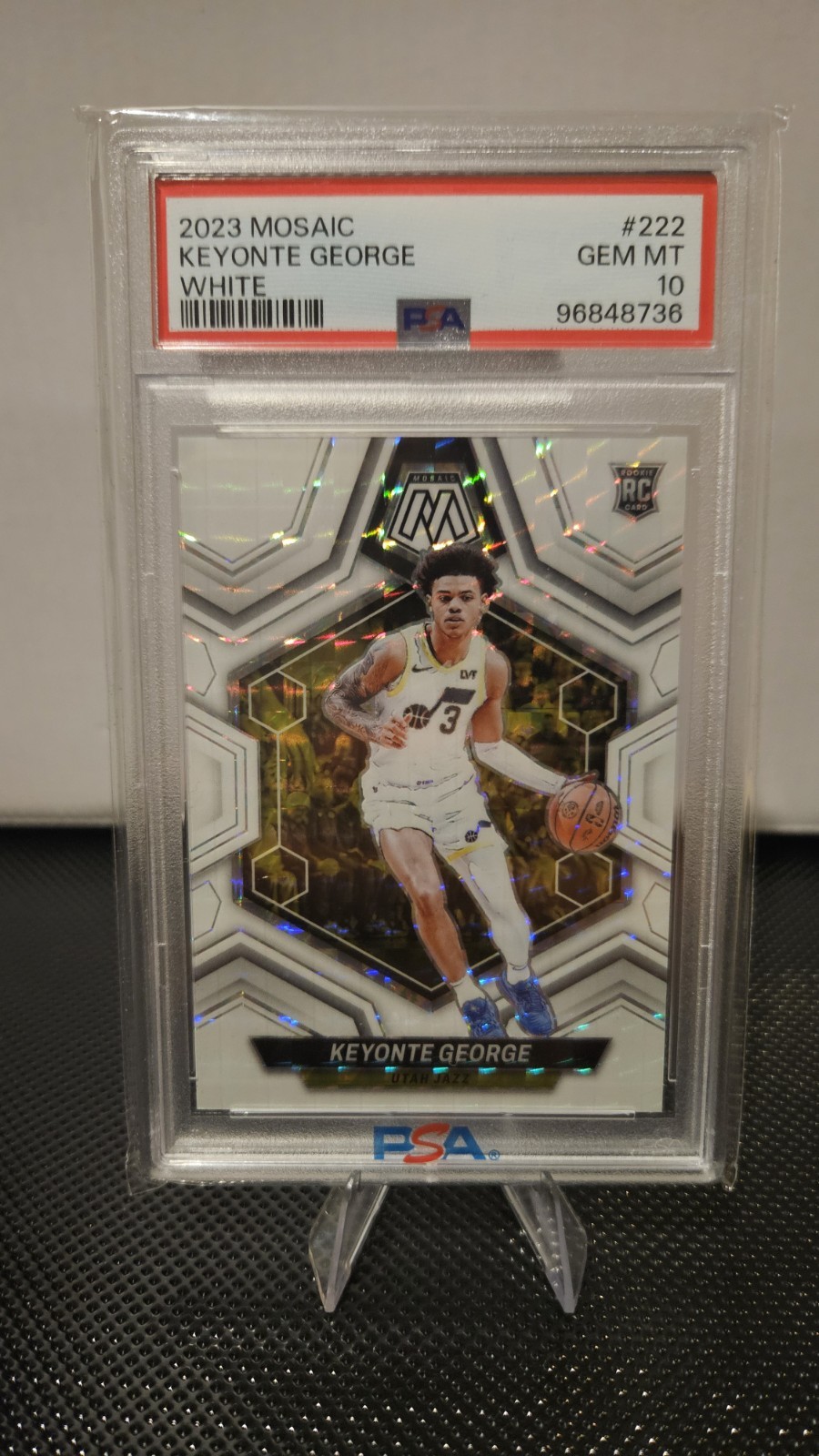 2023-24 Panini Mosaic - Keyonte George #222 White *Color Match* /25  (RC) PSA 10