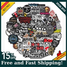100 Pcs Heavy Metal Band Stickers, Waterproof Rock Decals, Guitar Emblems