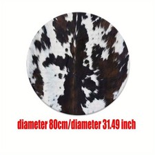 1pc Bohemian Area Mat - Black and White Cowhide pattern, Soft Circular Floor Mat