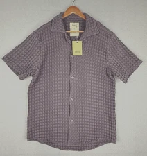 OAS Shirt Mens XL Nearly Black Cuba Waffle Button Up Heavyweight Camp Textured