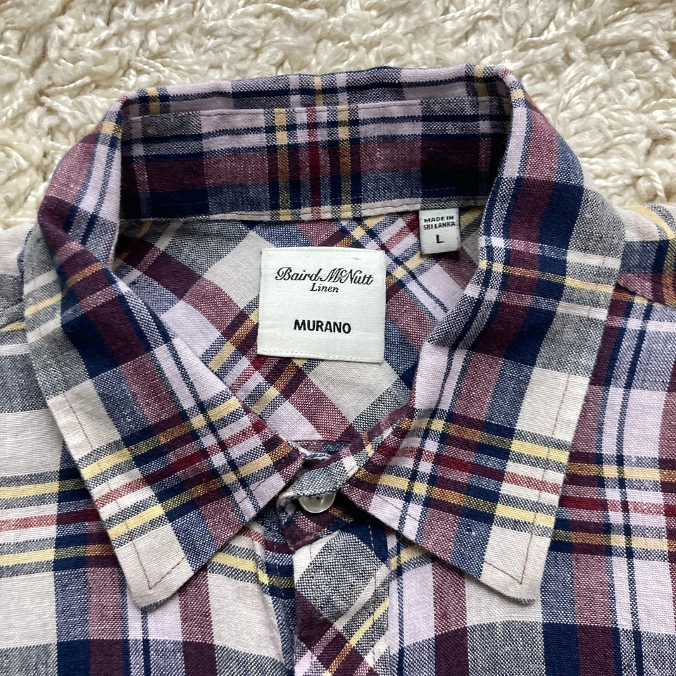 Baird McNutt Shirt Mens Large Linen Plaid Button Up Long Sleeve Murano - Image 4 of 4