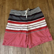 OP Board Shorts USA Lined XL Red White Blue Americana Striped