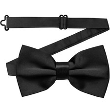 Adjustable Bowtie Solid Pre-tied Satin Bowties for Formal Wedding Party Black