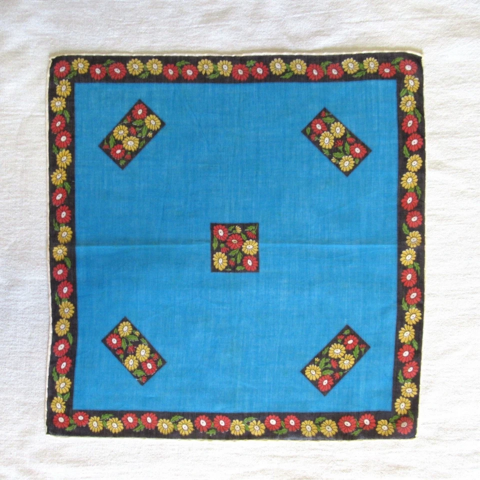 Pañuelos Vintage Pañuelos Cuadrados Azul Rojo Verde Estampado Floral Delicada Italia Foto 4 de 4