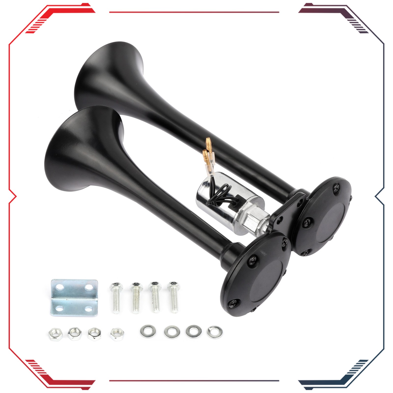 135 DB Dual Trumpet Black Deep Loud Train Air Horn Kit For Car RV Boat Truck