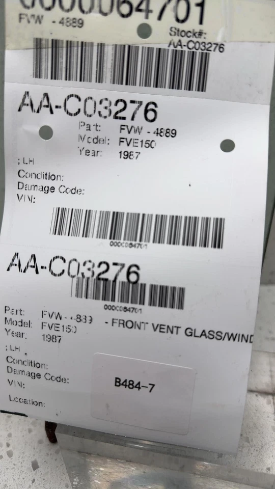 1985 -1991 Ford FORD VAN E150 Right Front Vent Glass/window Foto 2 de 4