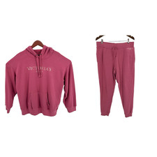 Victoria's Secret Joggers Sweatpants Hoodie Set L Women s Fleece Lounge Pink